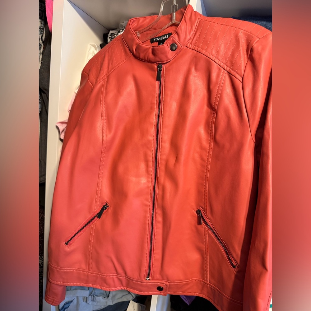 Roz & Ali Striking Red/orange Faux Leather Jacket NWT